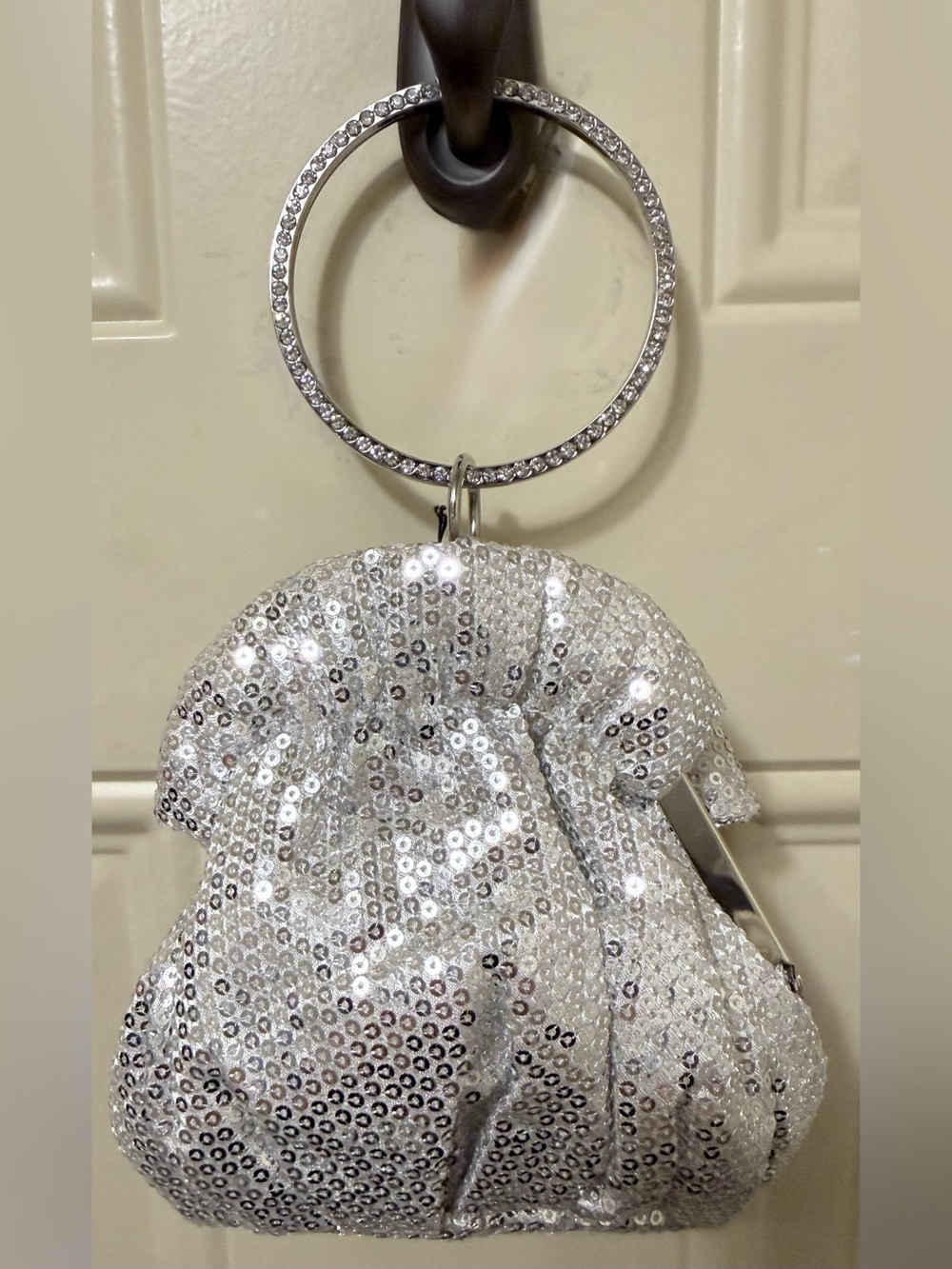 Helen’s Heart Silver Sequined Wristlet Bag